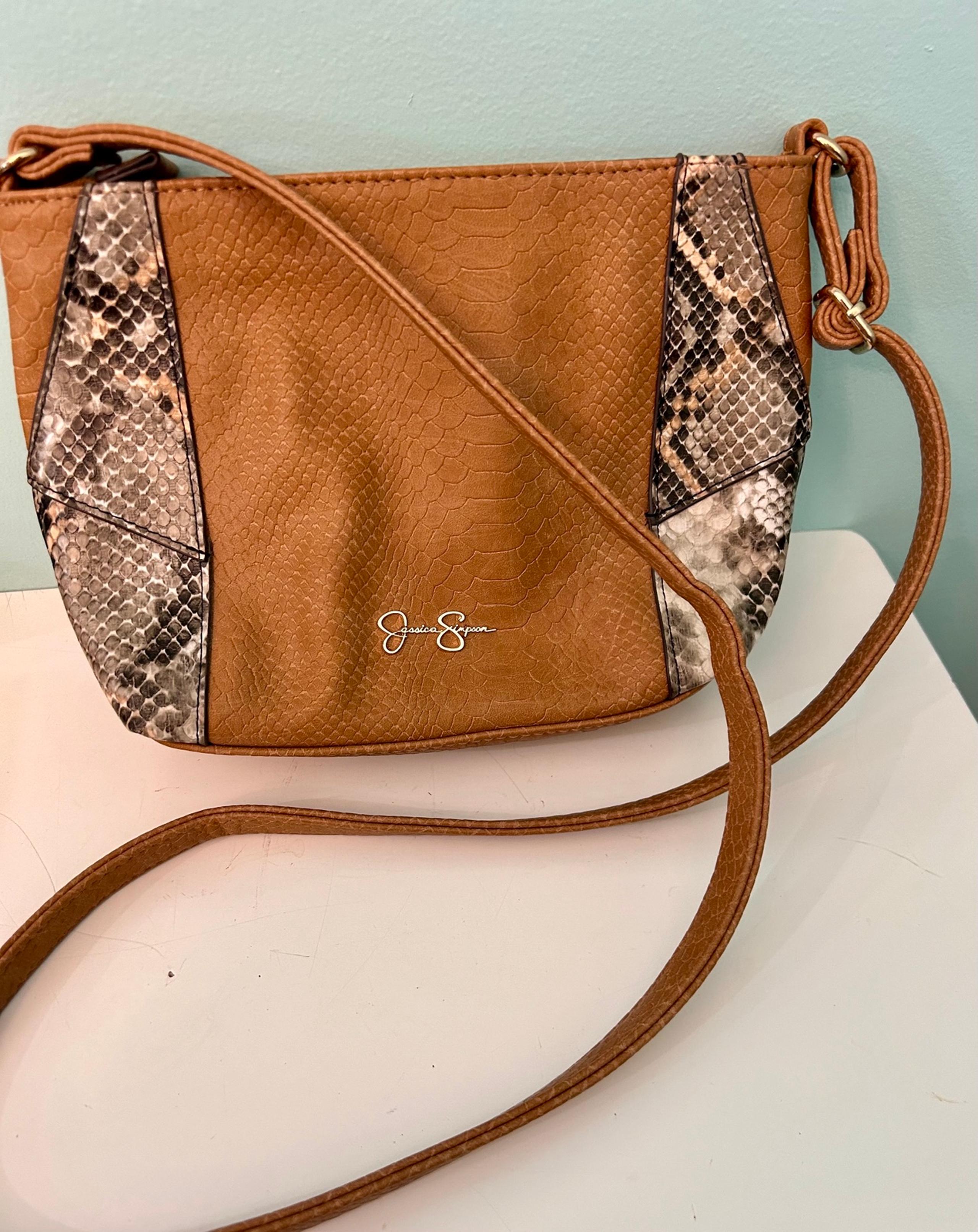 Jessica Simpson Bag Handbag Purse Crossbody Snake Loden Tan Brown Caramel