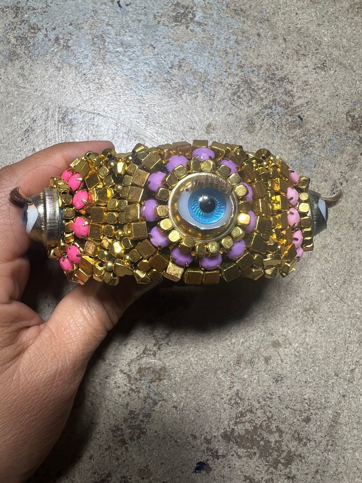 Bracelet beaded handmade gold eye by artists for art basel 2024