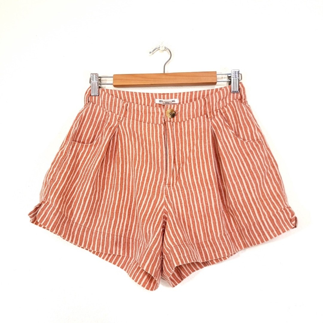 BILLABONG Flax 90s Boho High Rise Pleated Short Vintage Stripes Rust Brown Small