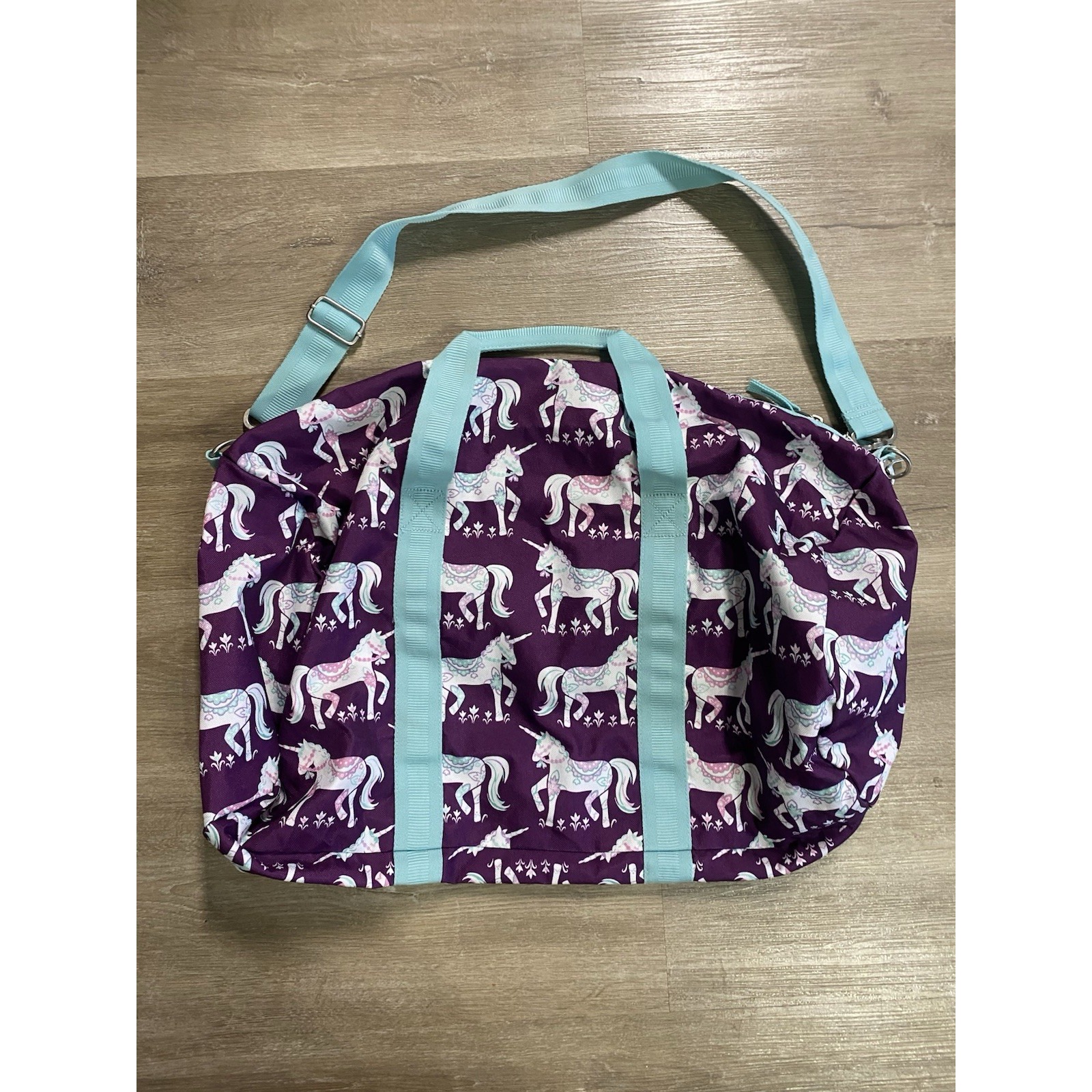 Pottery Barn Kids Mackenzie Large Duffle Bag Purple Teal Unicorn BELLA monogram