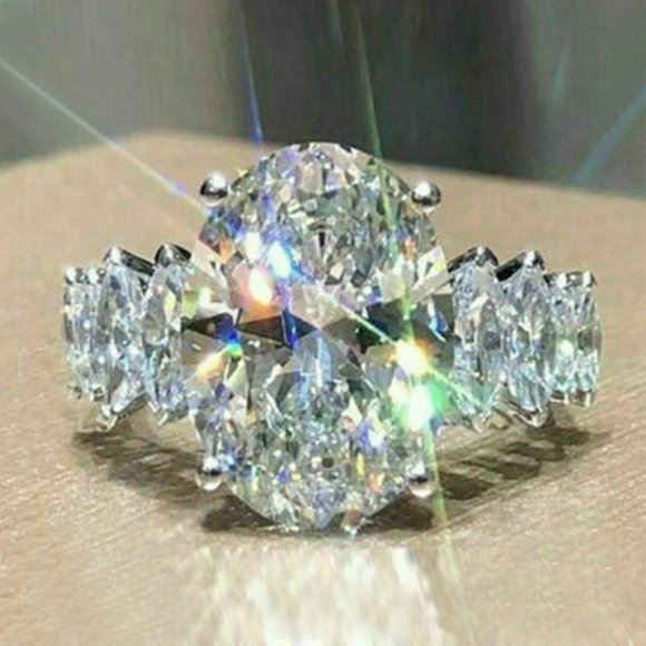 NEW Stamped 925 Silver Oval Diamond Ring