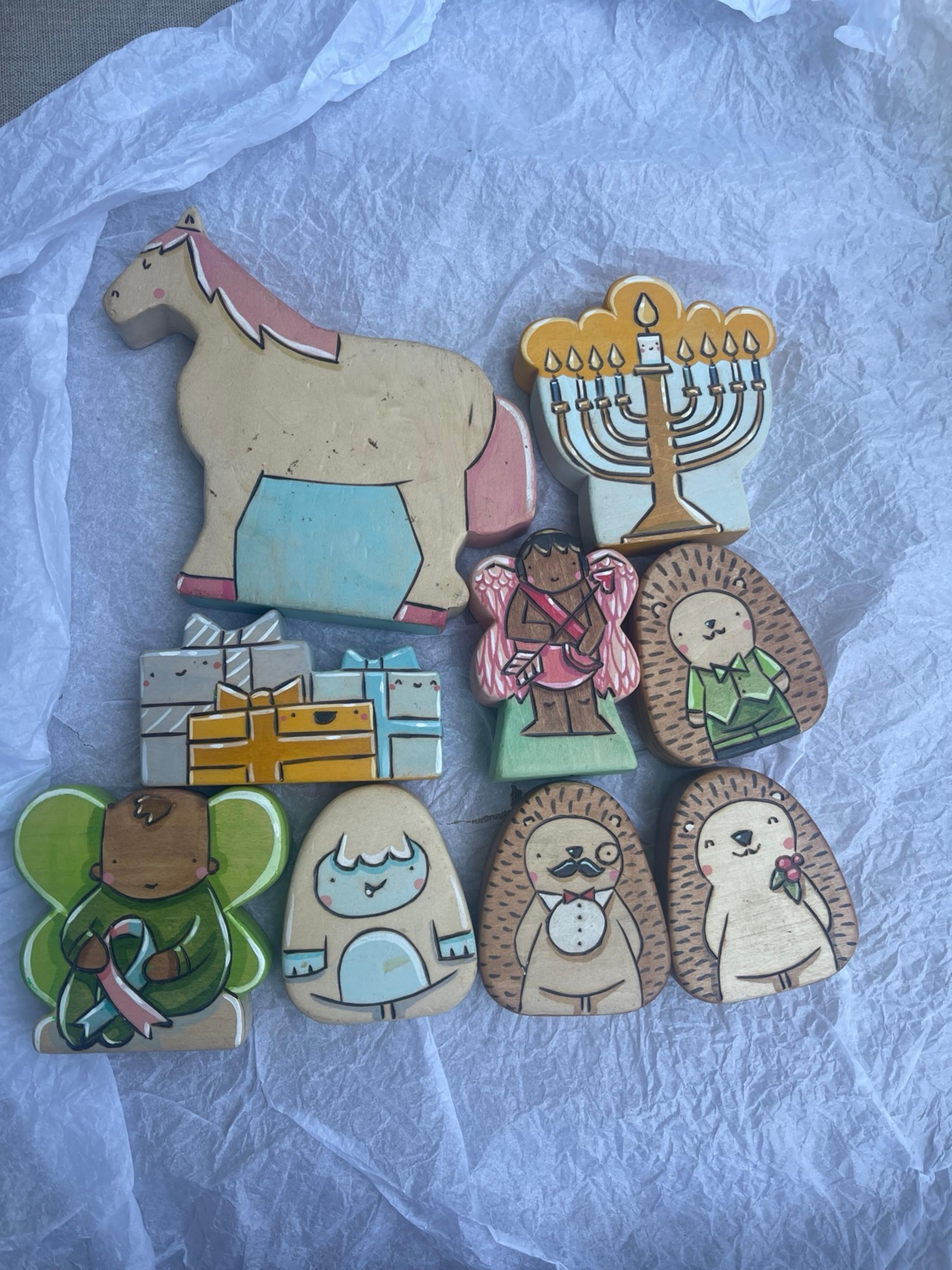Tansy Dolls wooden toys horse Cupid hedgehog yeti menorah present miscarriage