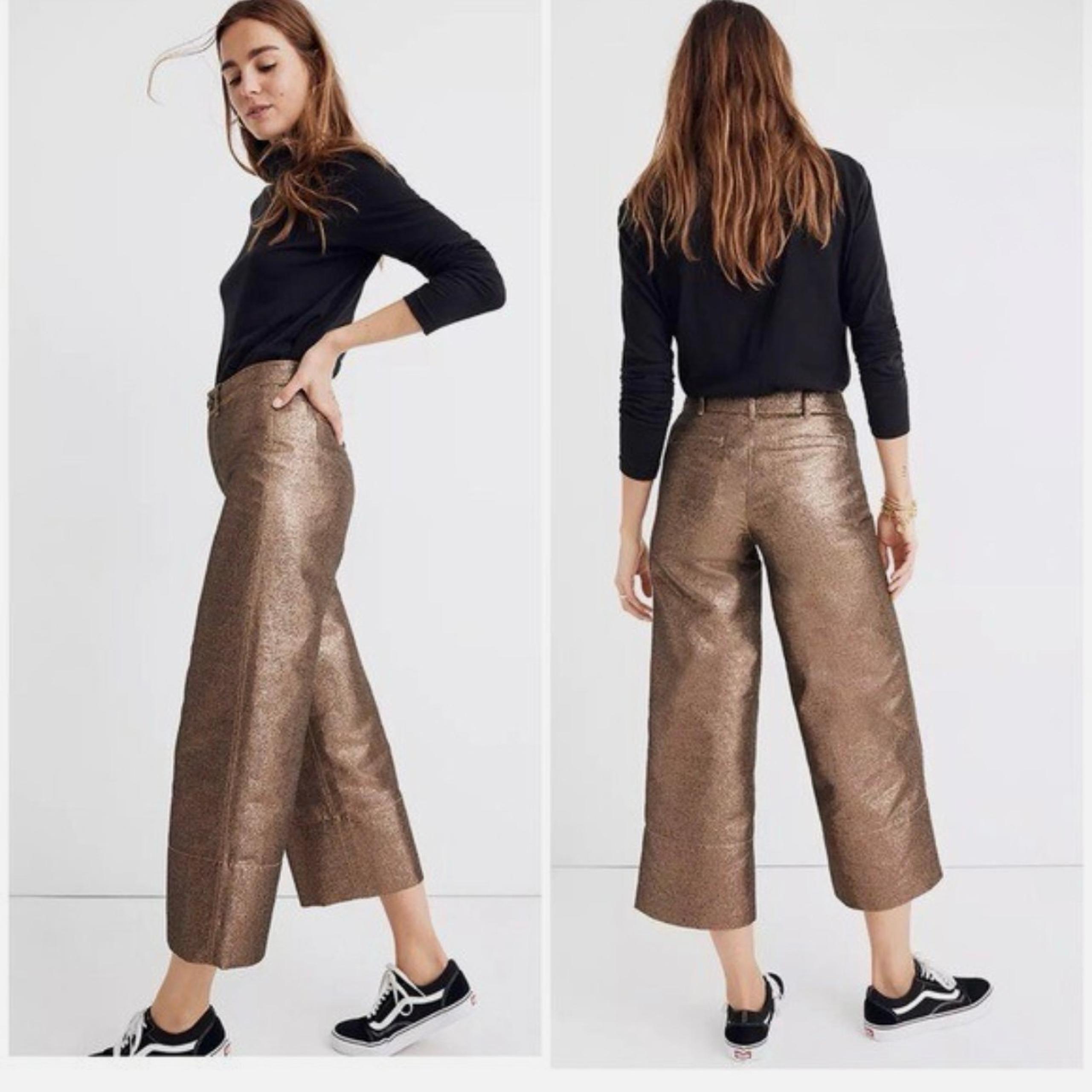 MADEWELL Emmett Wide Leg Crop Pants in Metallic Brown Size 29