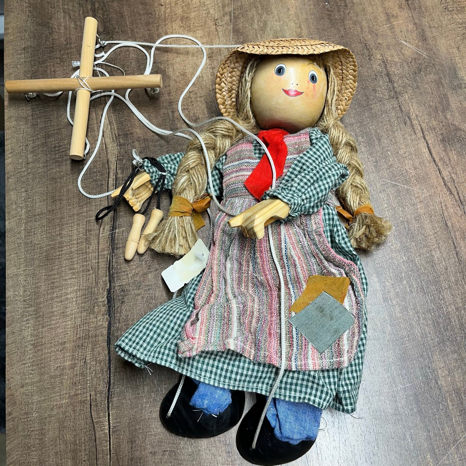 Vintage Tellon Collection Country Farm Girl Marionette Puppet Doll Wooden