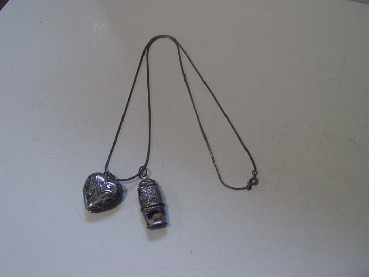 Sterling Double Locket & Sterling Whistle Necklace