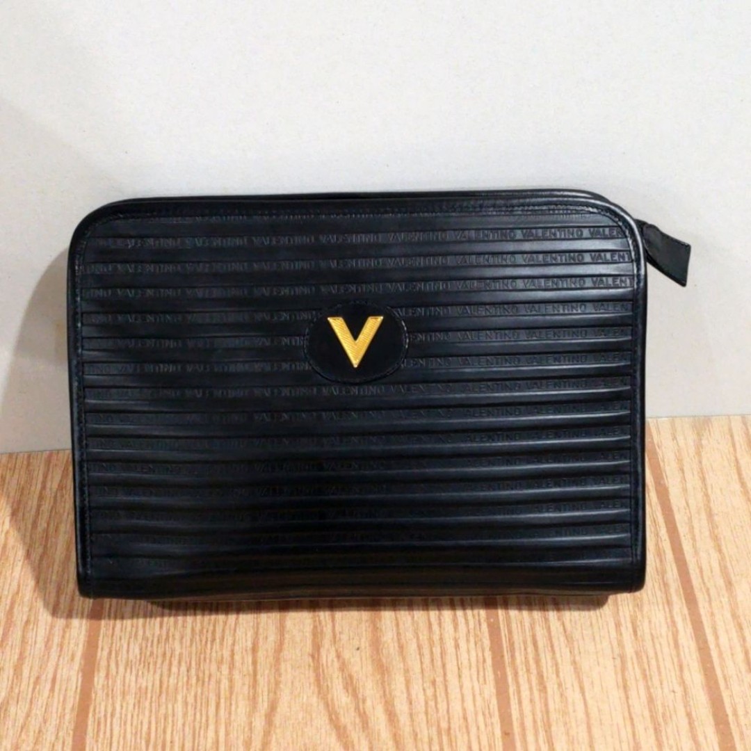 MARIO VALENTINO Printed Vintage V Logo Black Leather Clutch Bag 10.75x8-inch #3