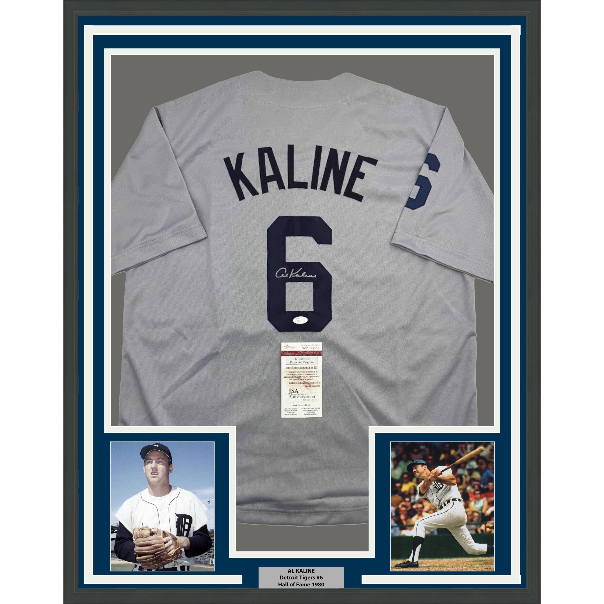 Framed Autographed/Signed Al Kaline 35x39 Detroit Grey Jersey JSA COA