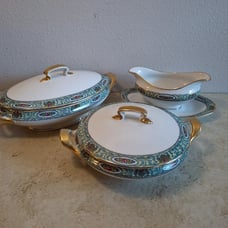Set of 3 VTG WM Guerin and Co Limoges France Covered Serving Bowls & Gravy boat