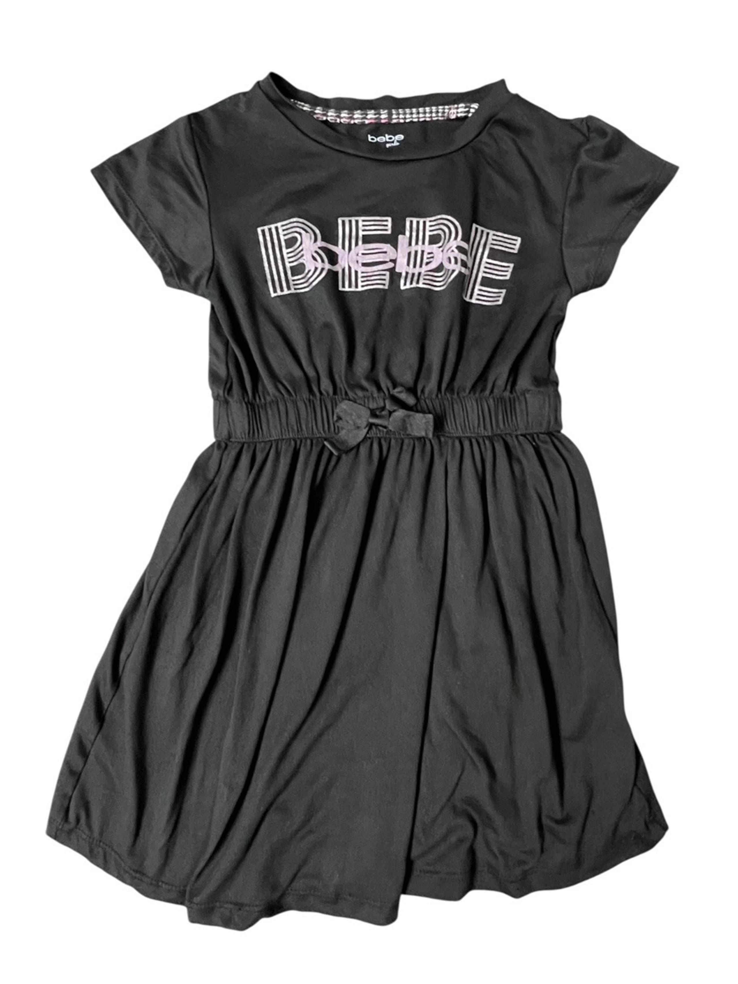 Bebe Black and Pink Fit and Flare Dress with Cap Sleeves - Size Small (7/8)