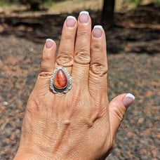Navajo Handmade Jewelry Women's Ring Native American Orange Spiny Oyster Stone*