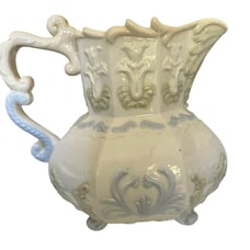 Stunning Capodimonte Italy Beverage Jug Pitcher Decorated Relief Octagon Shape