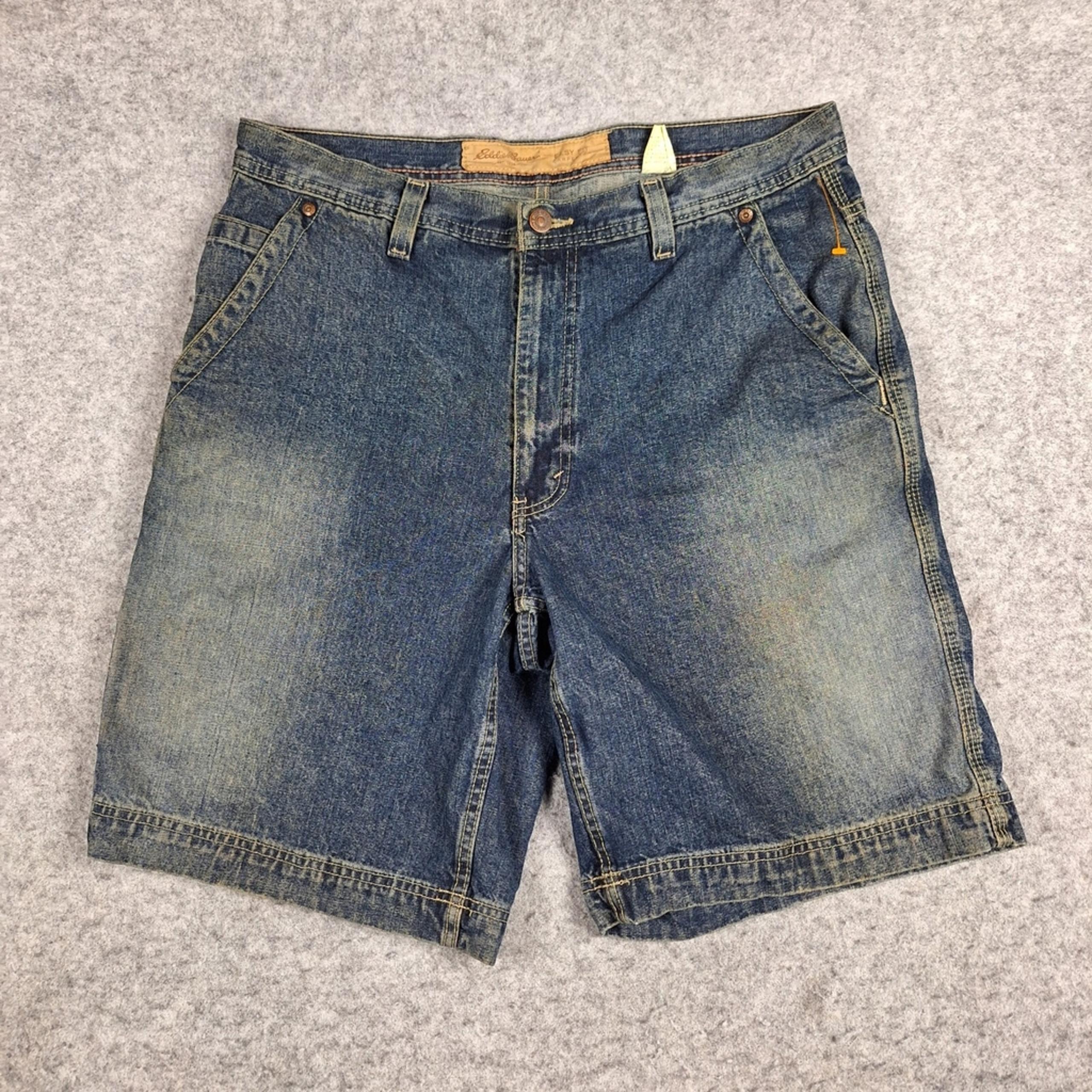 Eddie Bauer Easy Fit Carpenter Denim Shorts Mens 35x10 Blue Workwear Utility