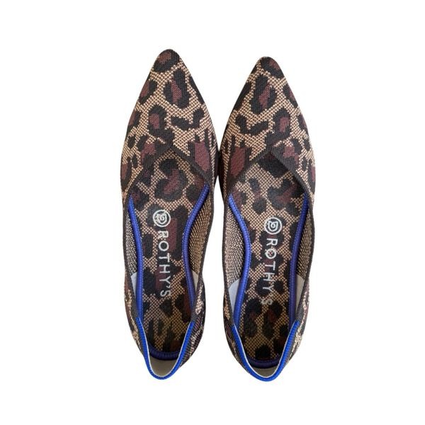 Rothy's The Point Womens Wildcat Leopard Print Pointed Slip On Ballet Flats 7.5