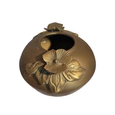 Vintage Floral Double Lily pad Brass Bowl Pot Vase Vessel Heavy Rose Vase MCM