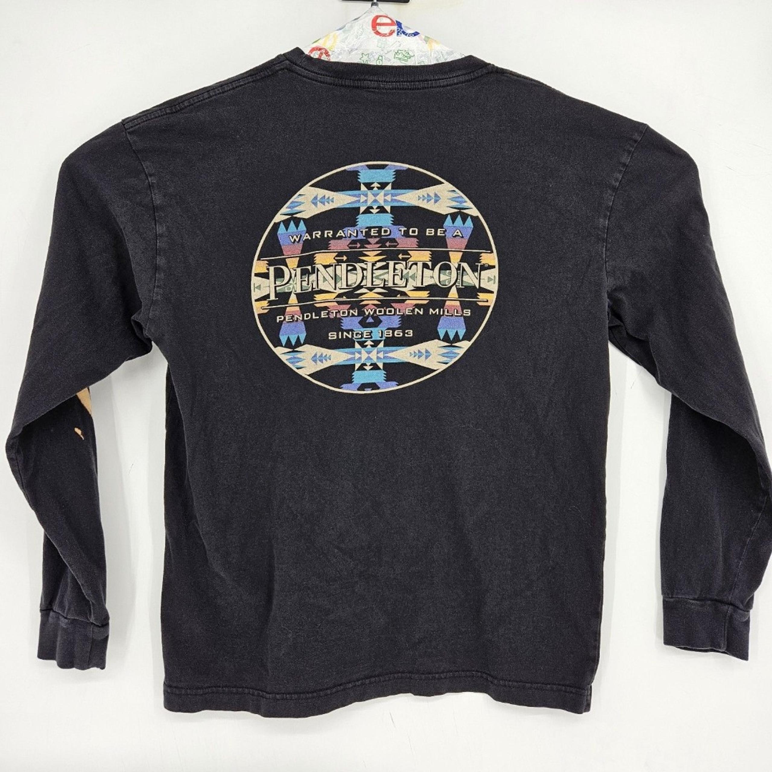 Pendleton Shirt Mens Large Graphic Tee Double Sided Long Sleeve Aztec Black