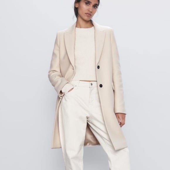 Zara Mancato Masculine Wool Blend Coat Cream Size Small