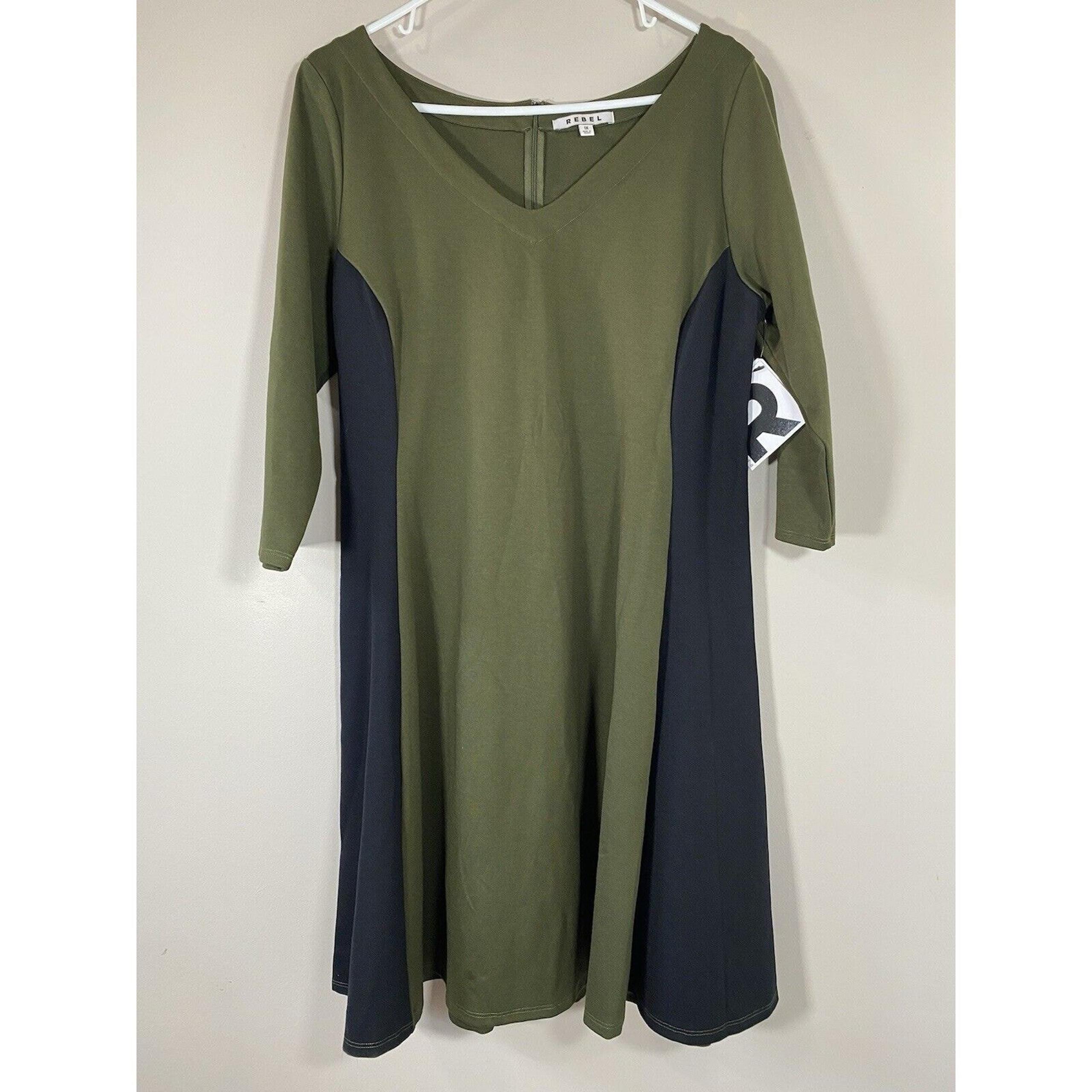 REBEL Rebel Wilson NWT Colorblock 3/4 Sleeve Knee Length Dress Stretch Size 1X