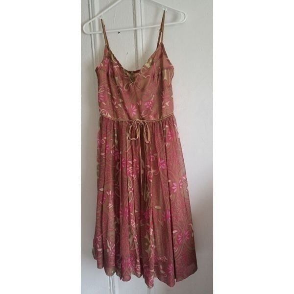 Vintage Tracy Reese Womens Size 6 100% Silk Paisley dress Pink Tan Fit Flare