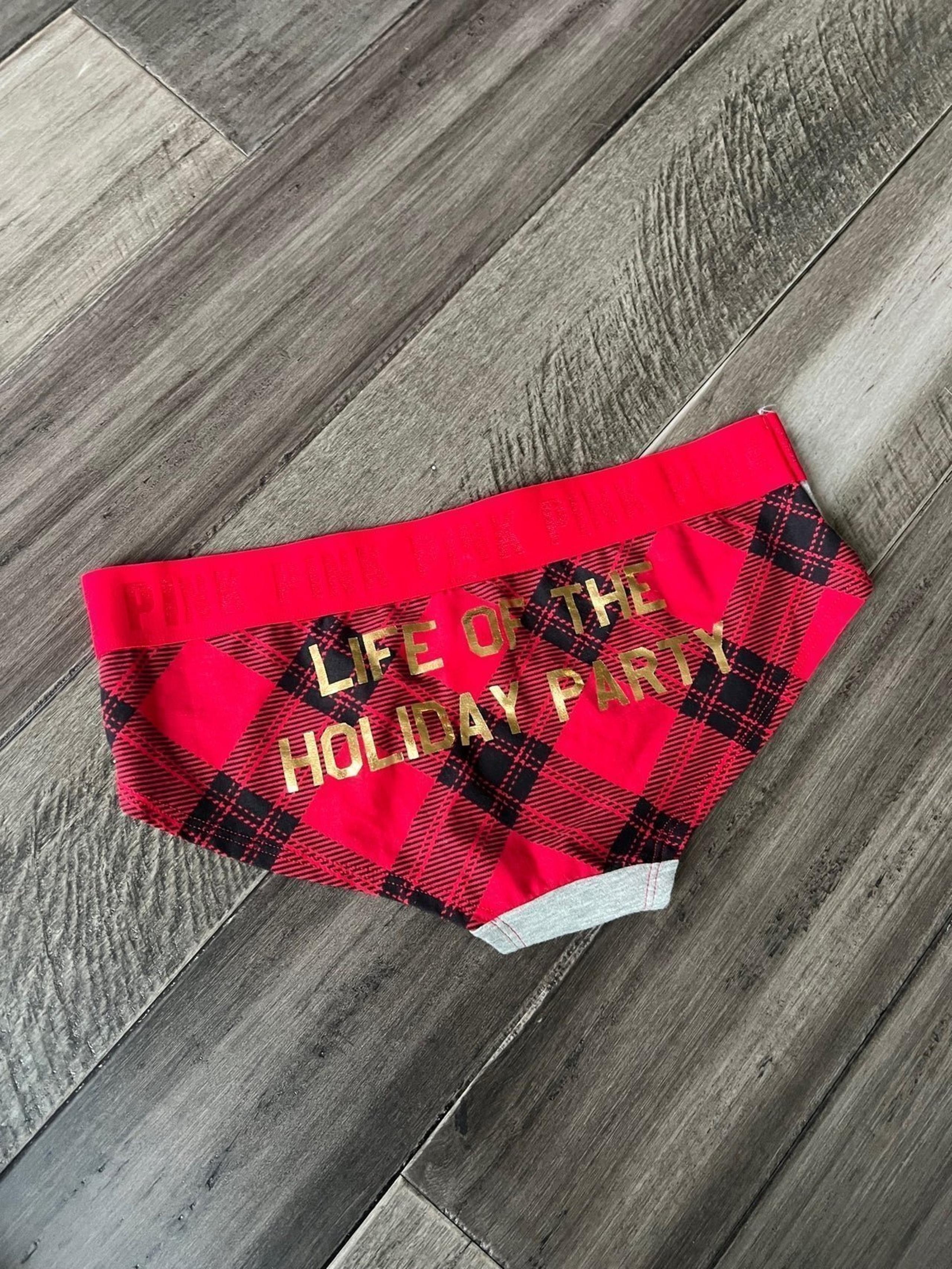 Victoria’s Secret PINK Red Plaid & Gray Life Of The Holiday Party Hipster Pantie