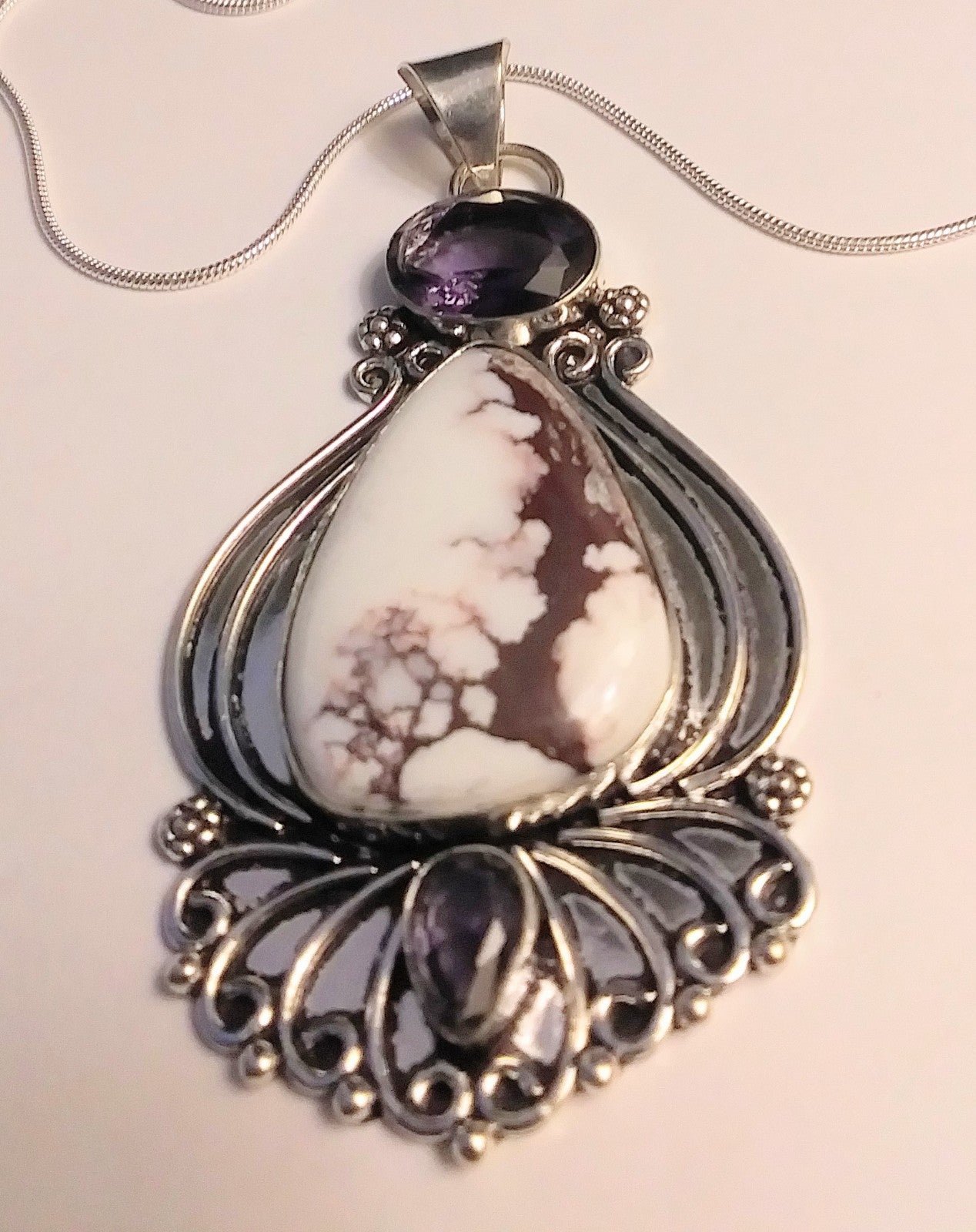 Unique 925 Sterling Silver Amethyst Wild Horses Necklace