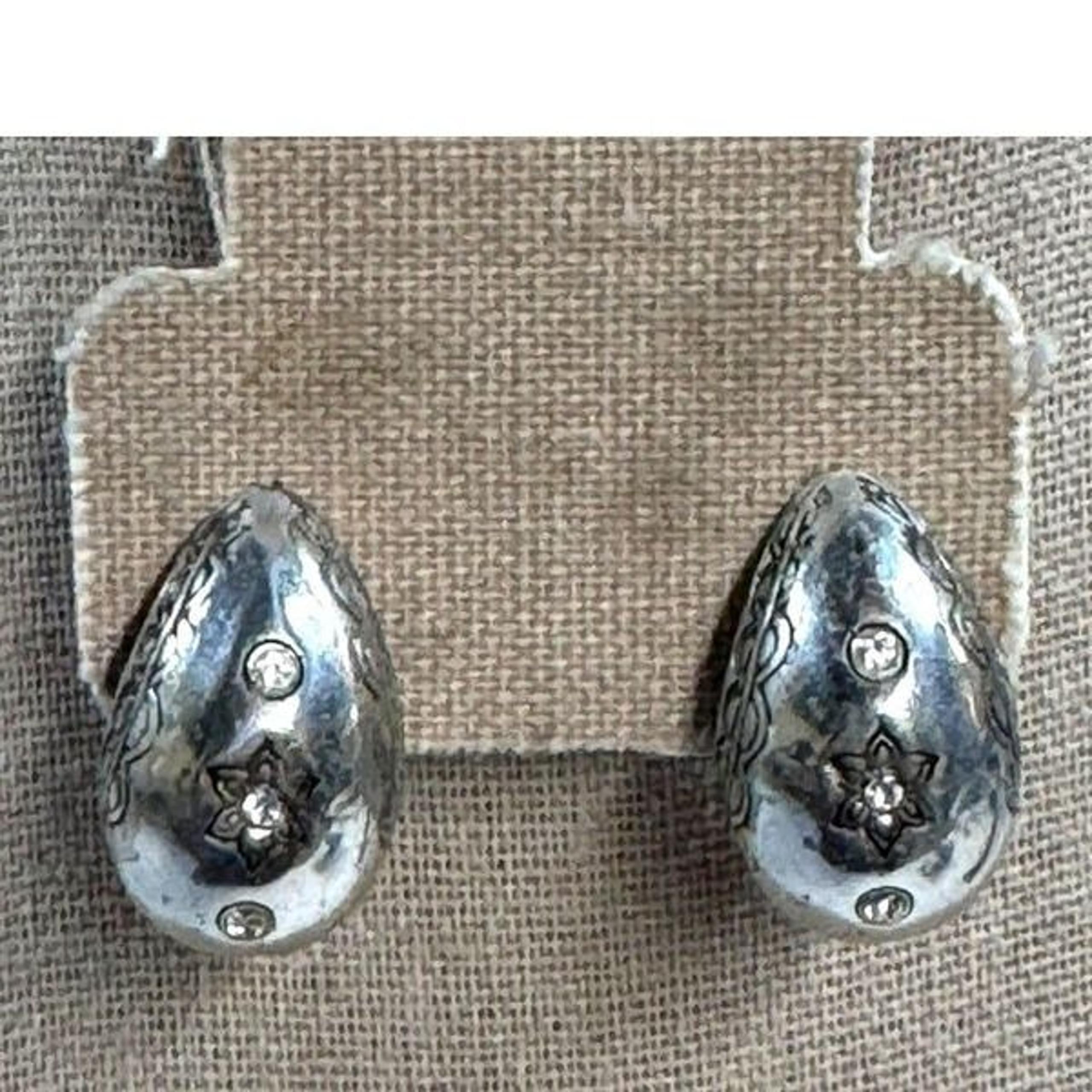 Retired Brighton Silver Teardrop Clip-On Earrings Floral Swarovski Crystal Star