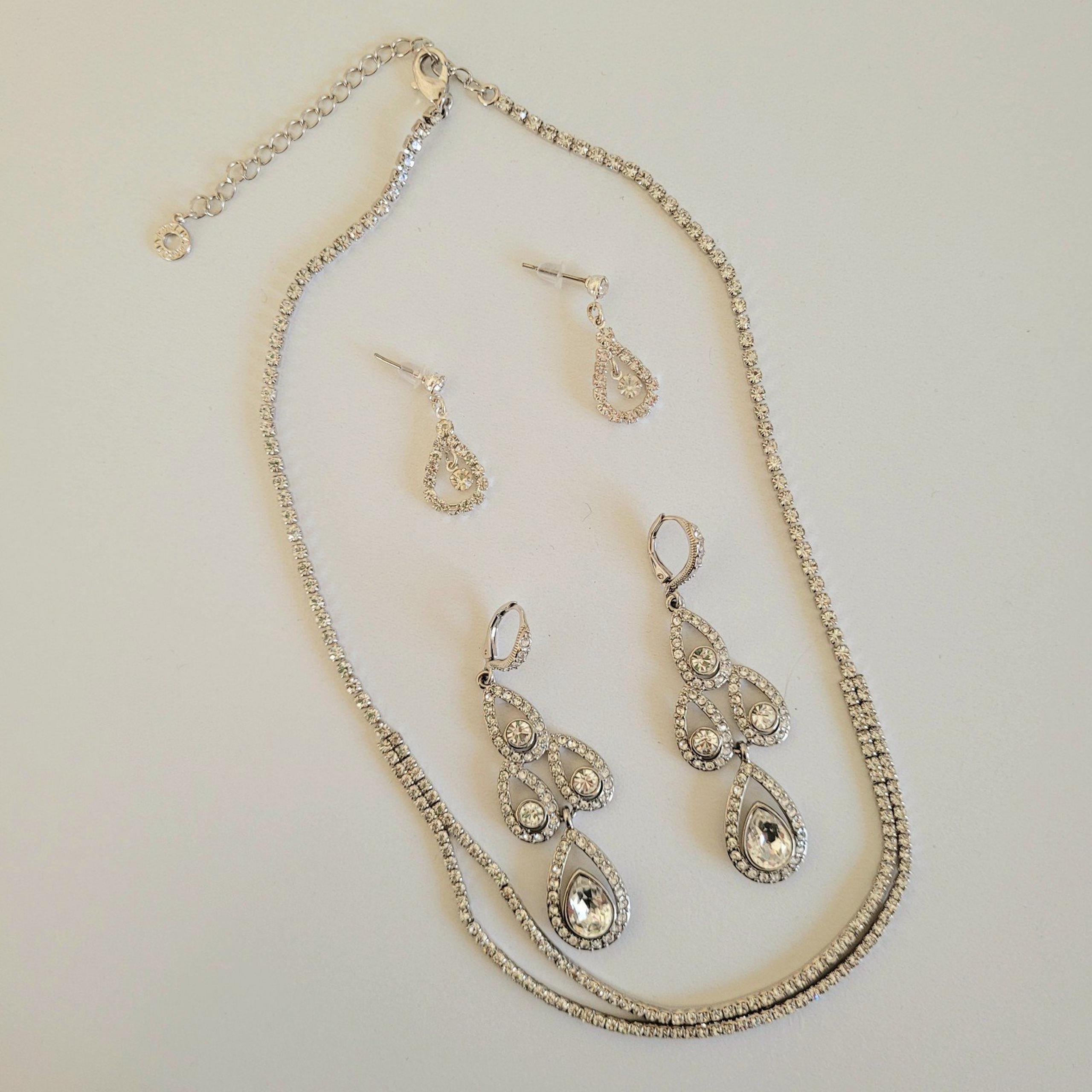 silver women's earrings necklace bridal bride wedding bundle set Givenchy jewel