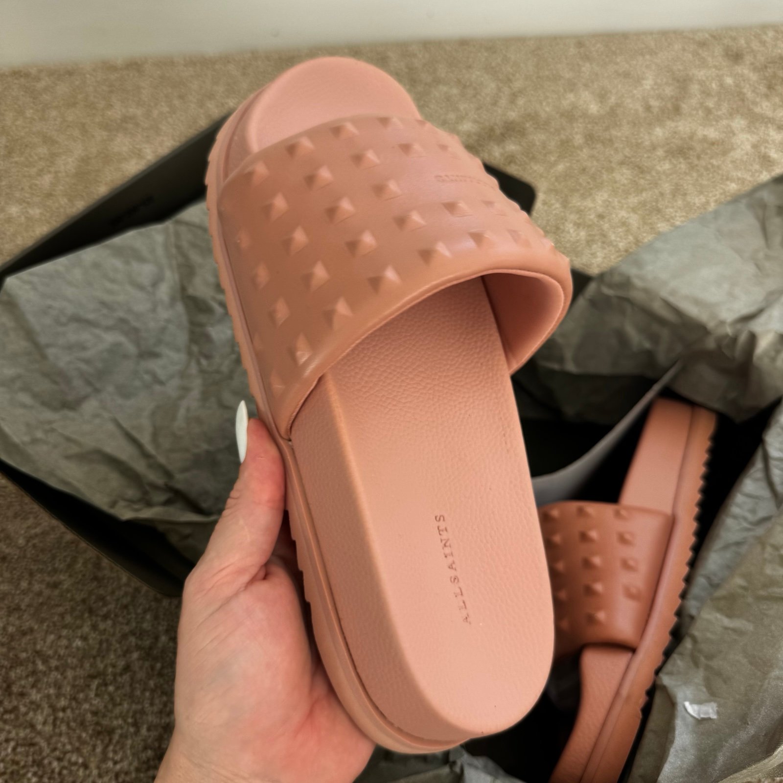 AllSaints Pink Slide Sandals
