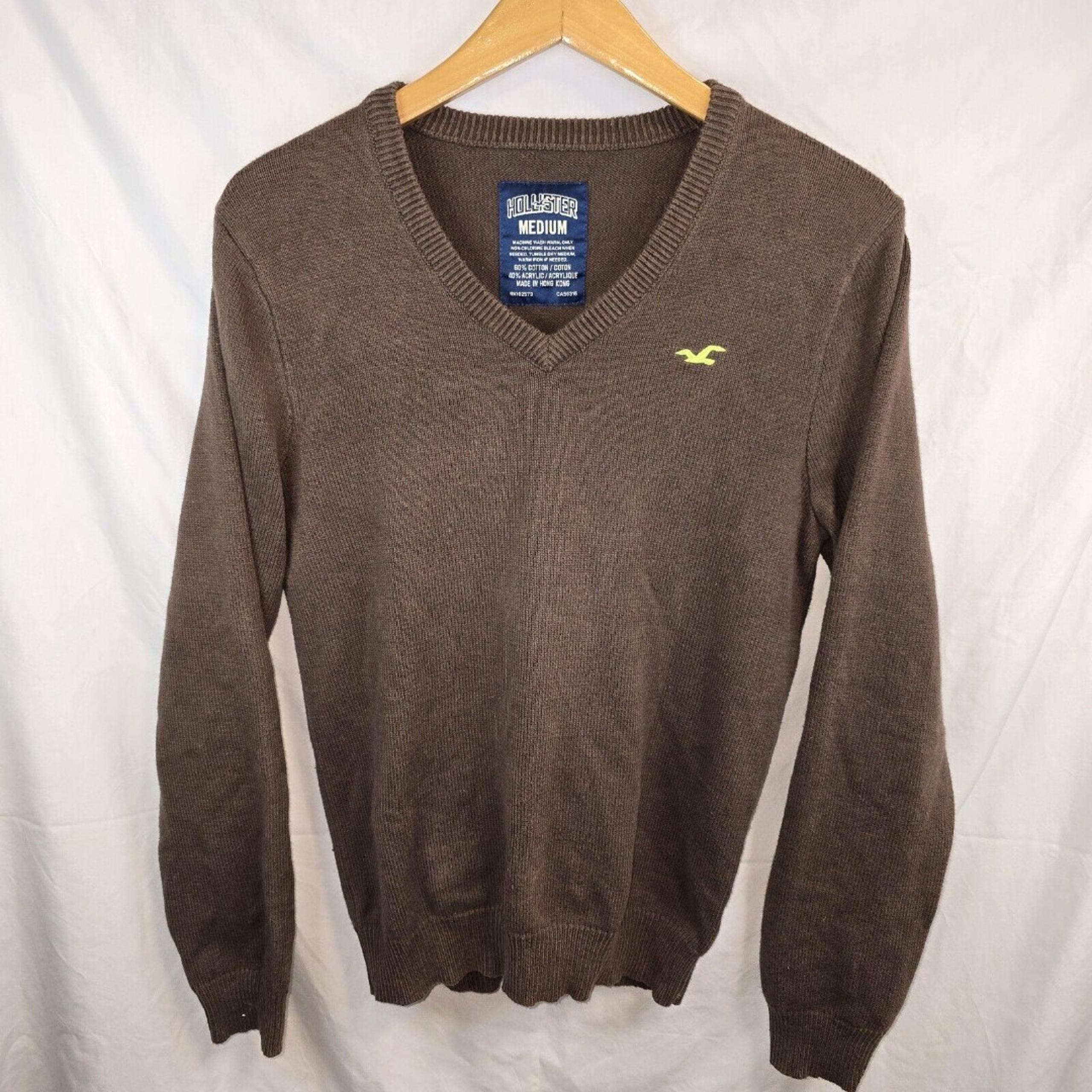 Hollister Y2K Brown V-Neck Sweater Womens Size Medium