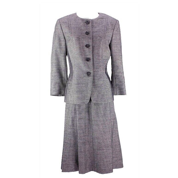 Dana Buchman Sz 4 Darkest Ink Navy White Lined Wool Blend Skirt Suit Q233
