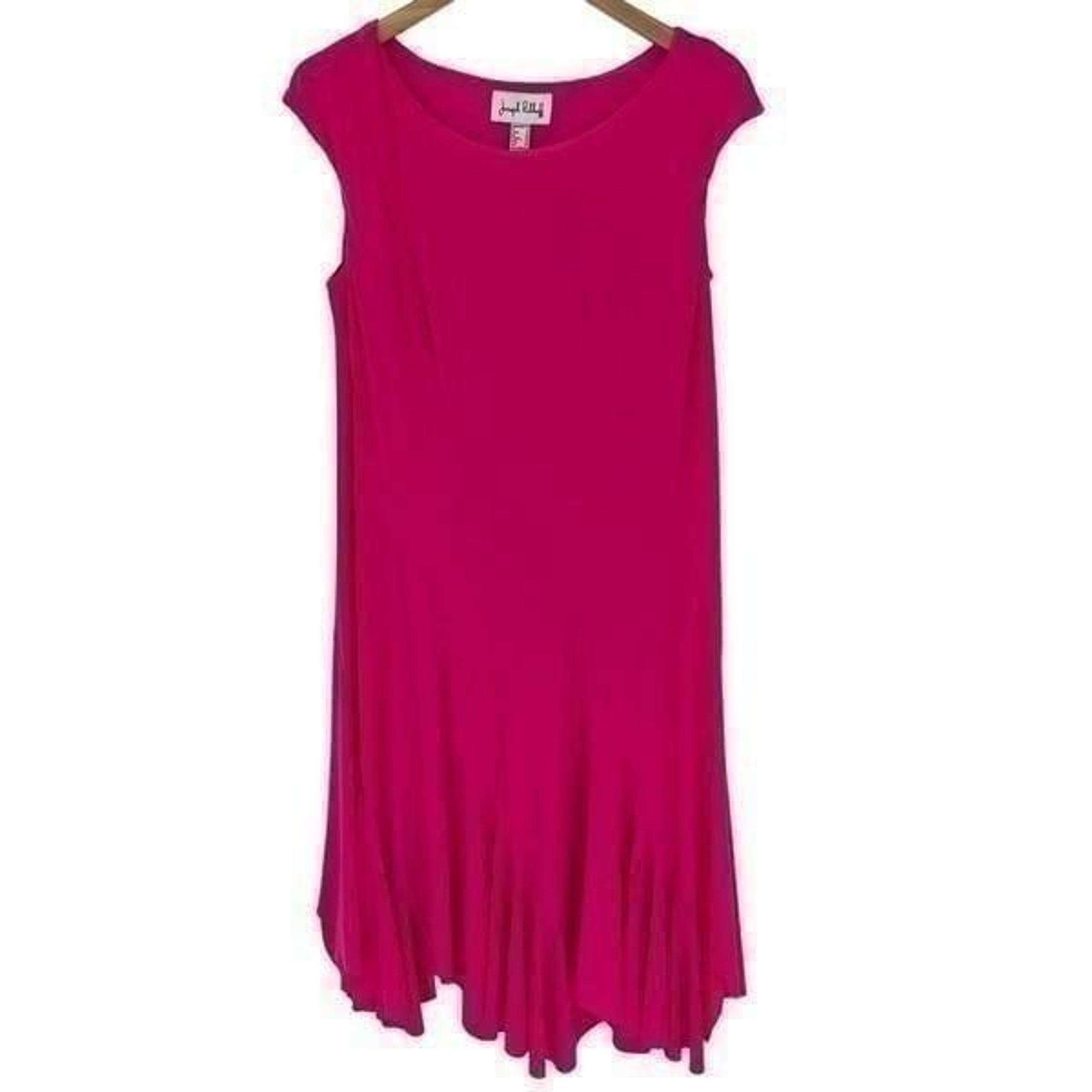 Joseph Ribkoff Short Cap Sleeve Asymmetrical Flowy Midi Dress Women 10 Pink
