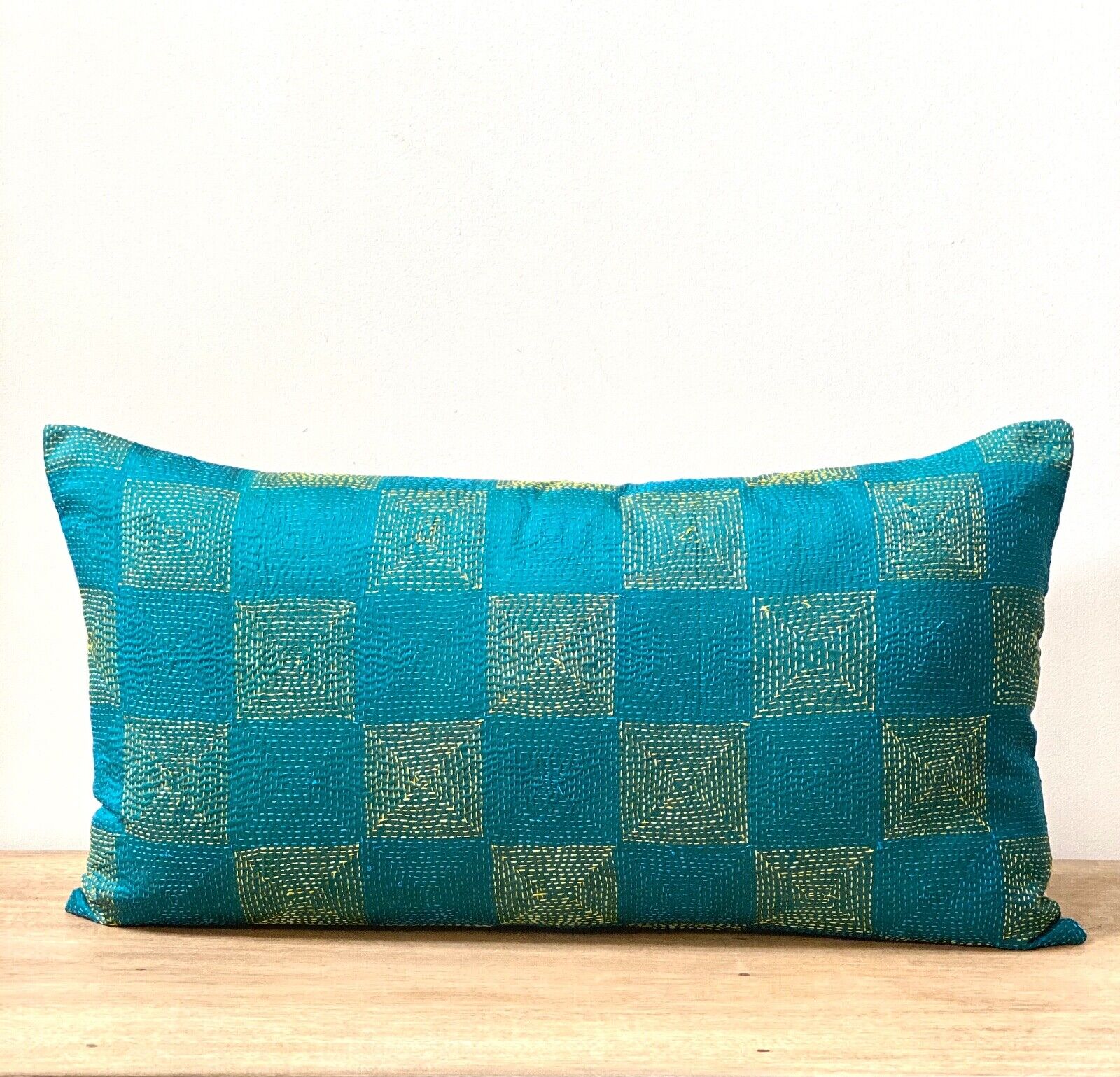 VINTAGE BENGAL  KANTHA SILK  PILLOW COVER 24 X 14 Reversible