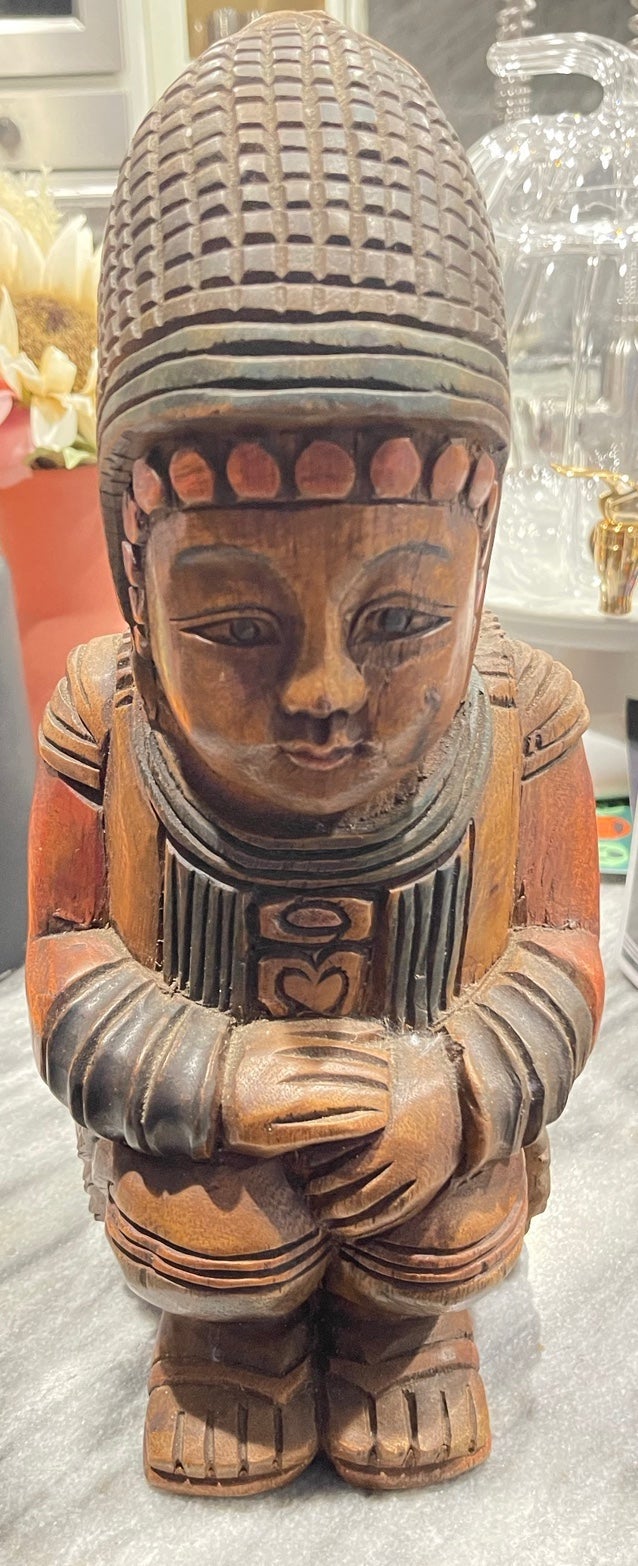 Asian (Thailand) hand carved figure Antique Girl figure W/basket 1911-1940’s era
