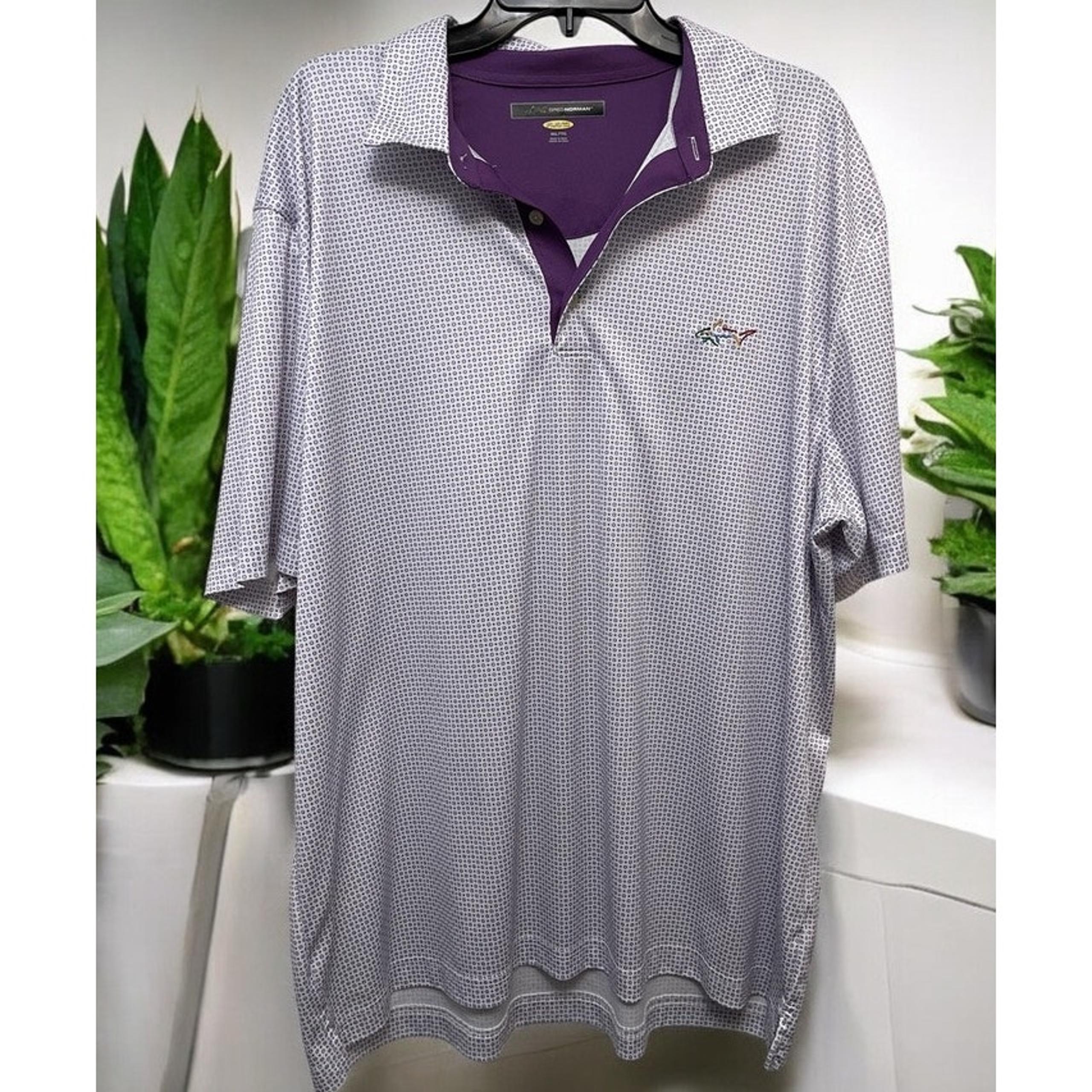 GREG NORMAN Men's Purple White Geometric Play Dri Button Up Shirt Size XXL