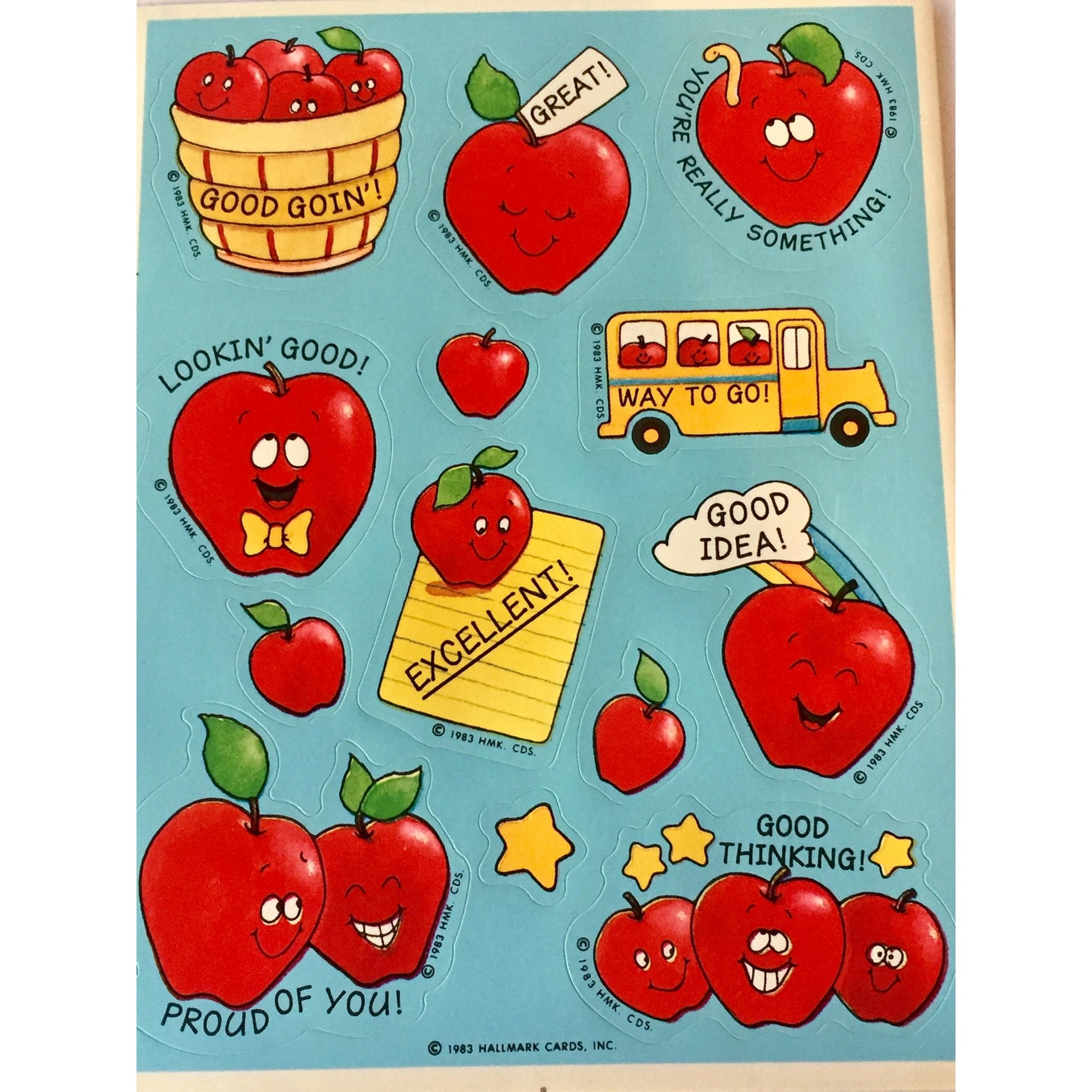 Cute Good Job Apples Teacher Grade Vintage Single Sticker Sheet 1980 Hallmark St