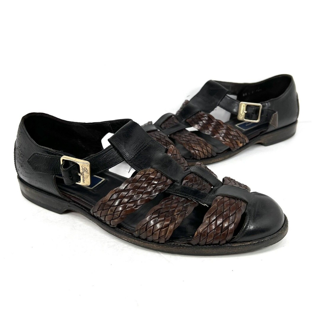 Bragano Mens Leather Fishermen Buckle Sandals Size 12 M Black Brown