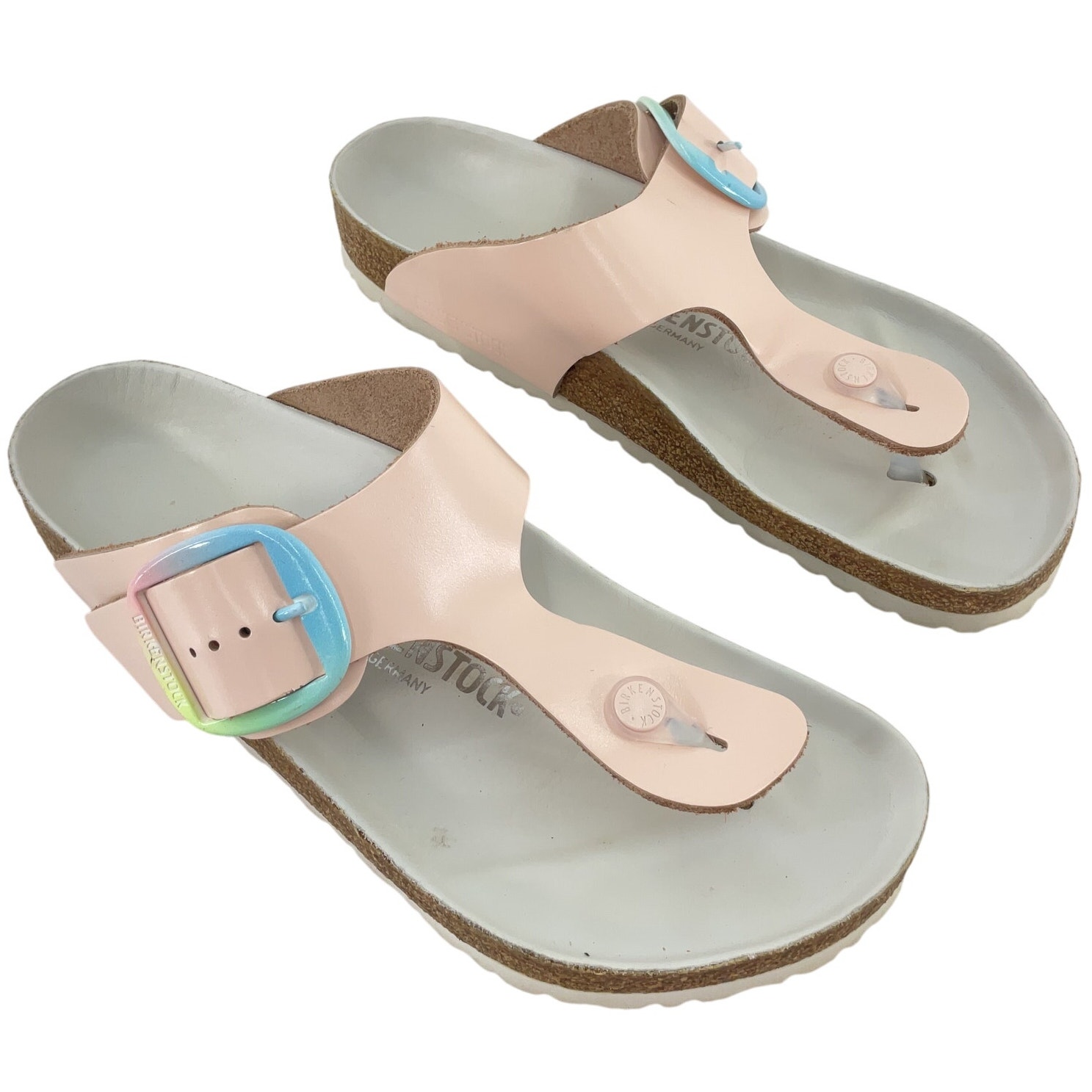 Birkenstock Gizeh Big Buckle Pastel Pink Leather Sandals Womens Size 10 Preowned
