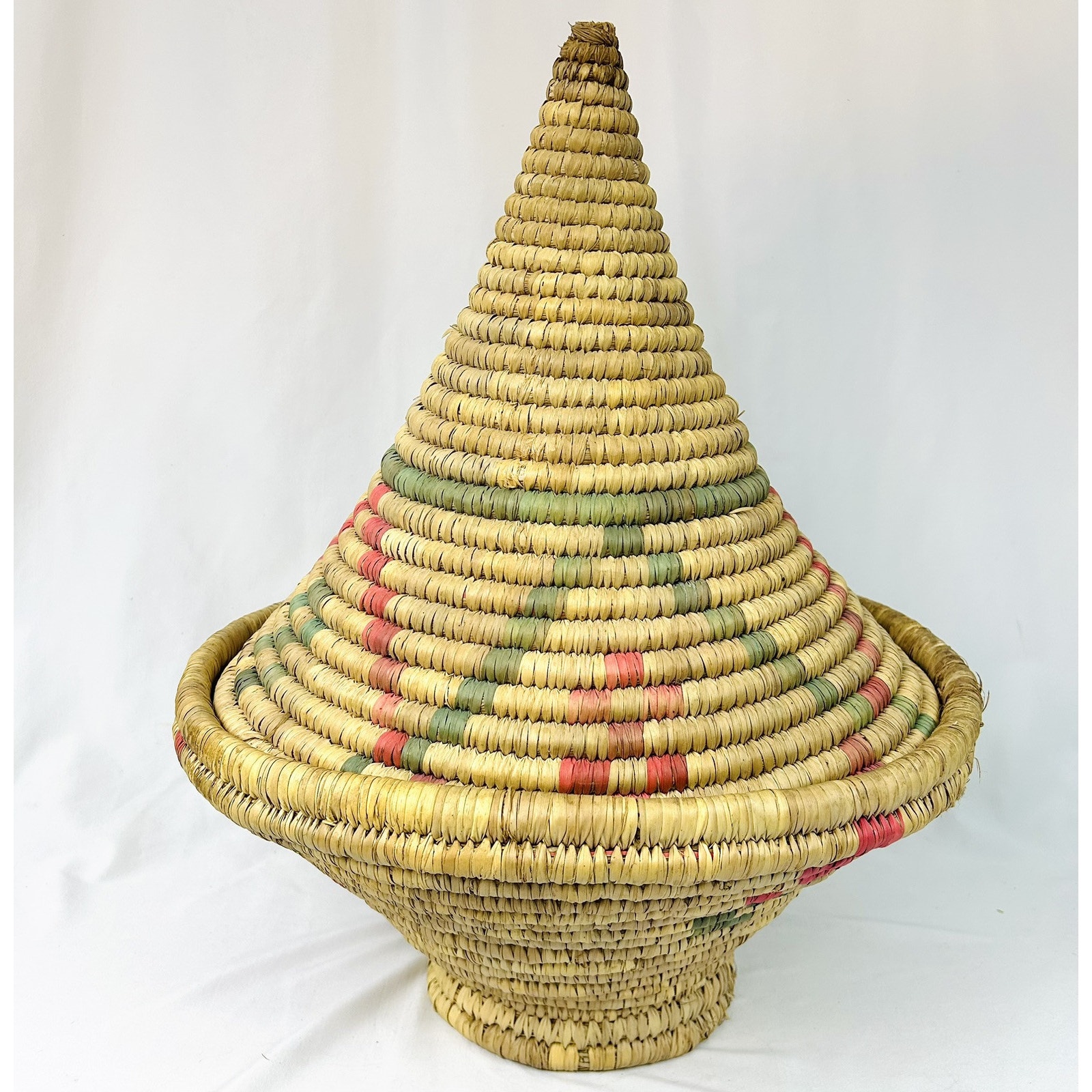 Large Moroccan Hand Woven Tagine Braided Basket w/ Lid Storage Boho 21”