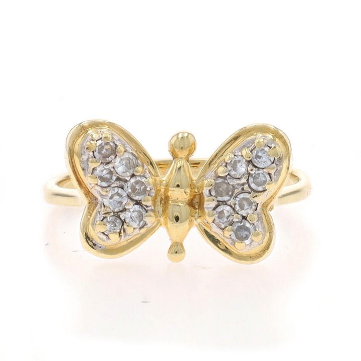 Yellow Gold Diamond Butterfly Cluster Ring - 14k Single Cut .20ctw Nature LX4099
