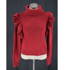 LPA Maroon Ruffle Sleeve Turtle Neck Lambswool Sweater - M