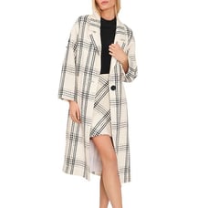 Vince Camuto Women's Plaid Single Button Coat Beige S B4HP 159