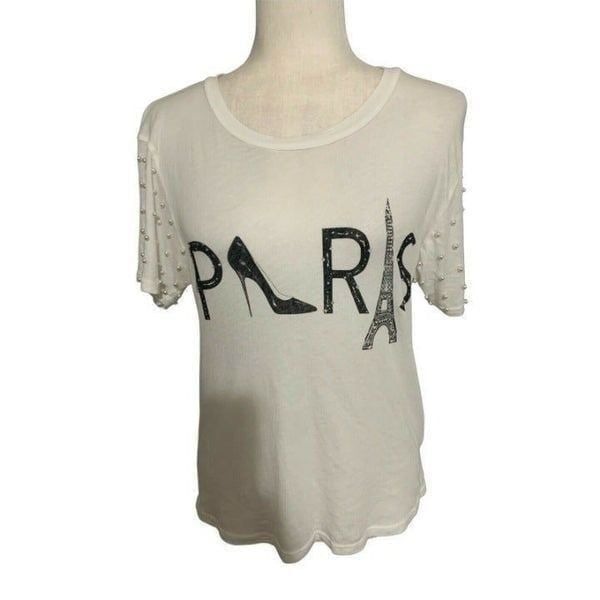 lauren moshi womens Black White paris pearl short sleeve top t shirt small