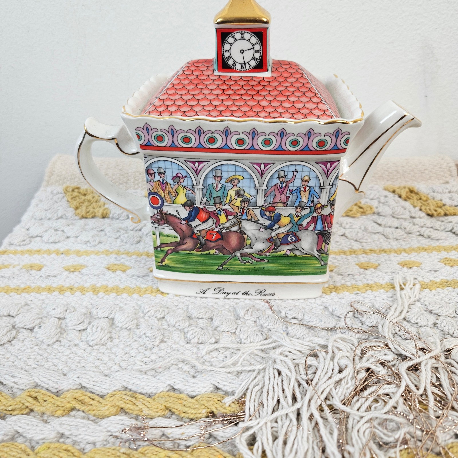 Sadler, England A Day at the Races Porcelain Teapot Ca. 1980's