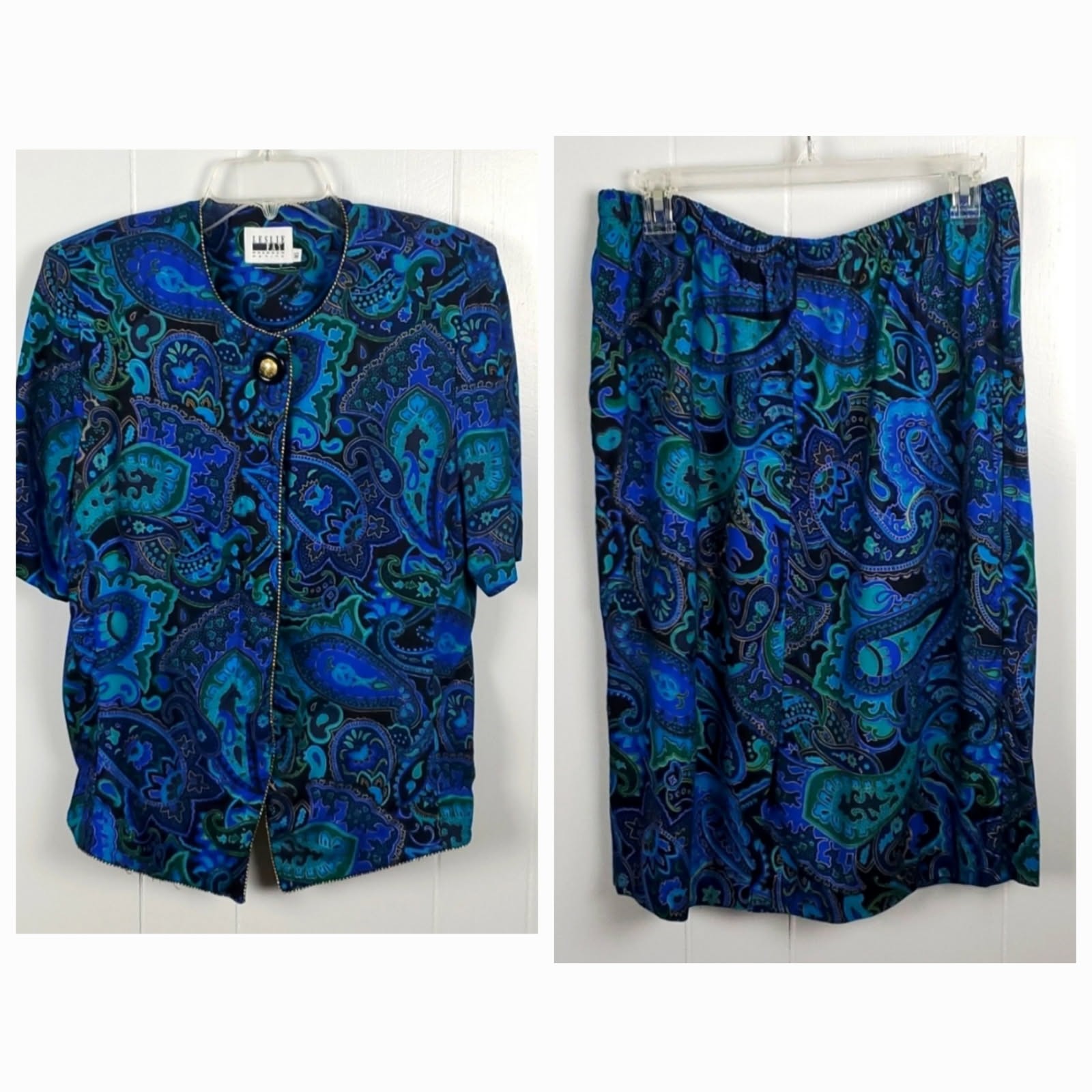 Vintage Leslie Fay Petite Wmns 16 Two Piece Outfit Blouse & Skirt 11oz