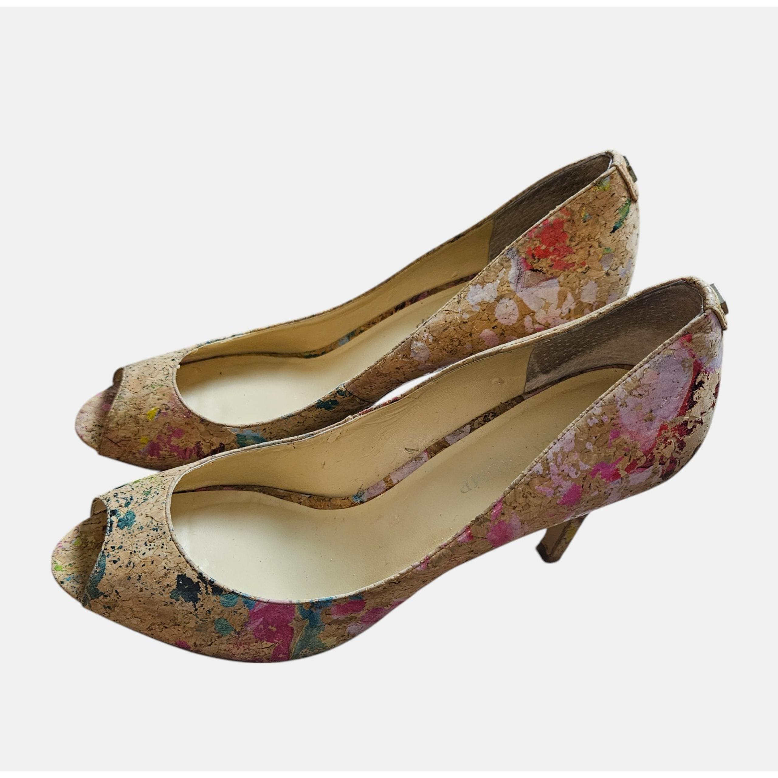 Ivanka Trump Floral Peep Toe Pumps Stiletto Heels 9.5 M Party Boho Chic Glam Art