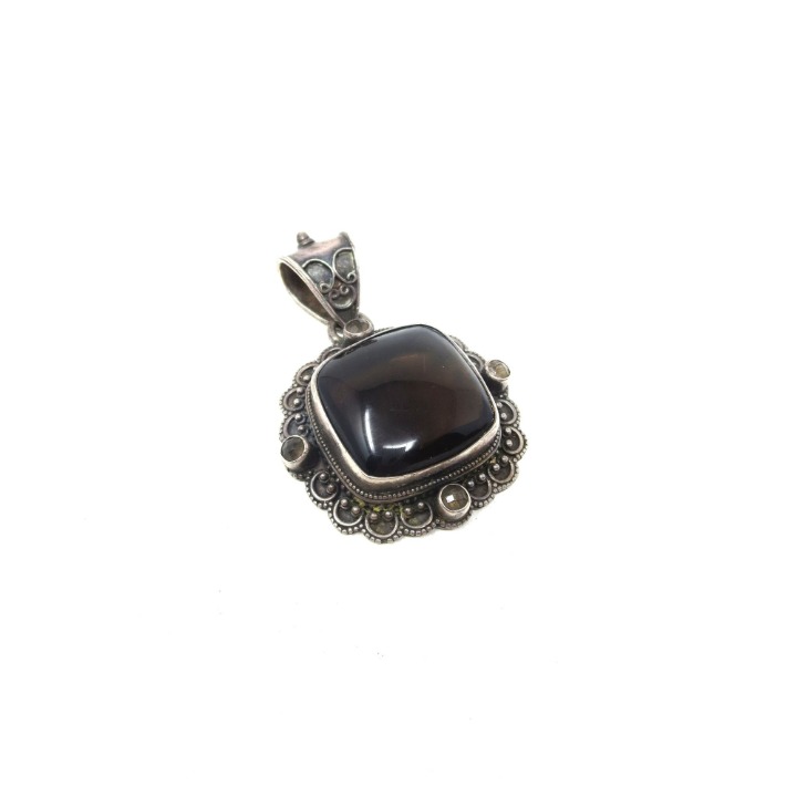 Vintage Sterling Silver 925 Smokey Quartz & Citrine or Peridot Unisex Pendant
