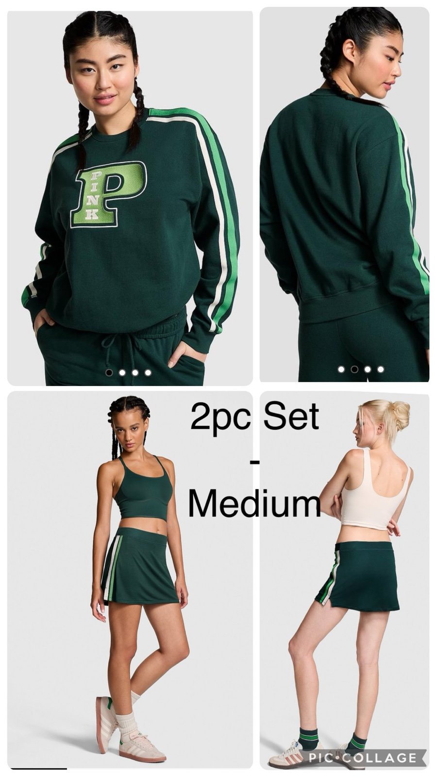 Victoria’s Secret Pink Deep Forest Green Crew Neck Sweatshirt & Track Skort M