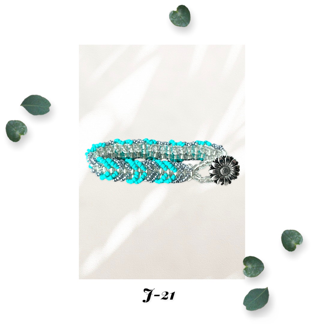 Mint Silver - Chevron Tennis Bracelet - Glass and Sunflower Button