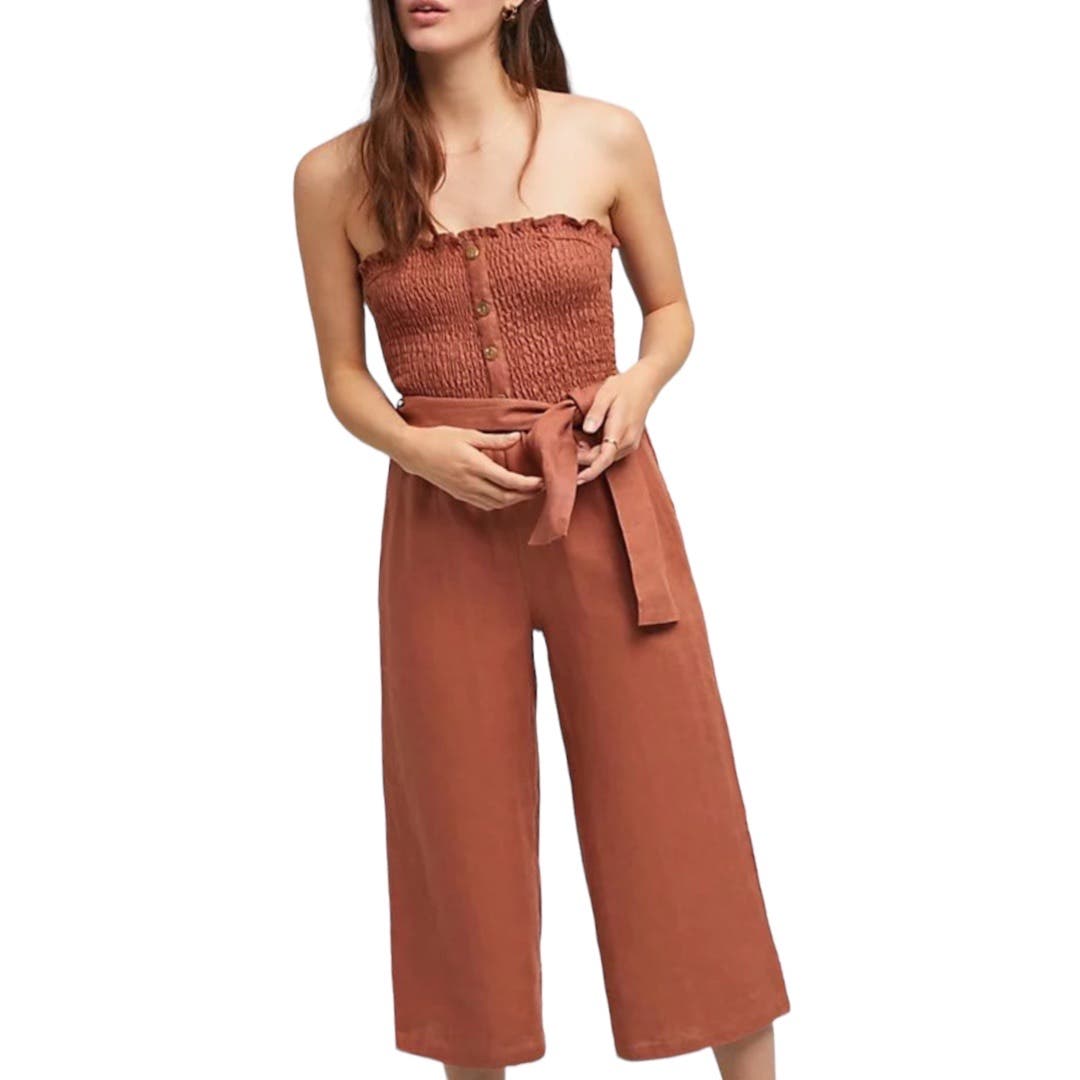 NWT Faithfull the Brand Anthropologie Lais Wide Leg, Tie Jumpsuit Linen Size 2
