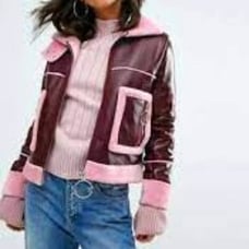 RETRO CHICRevolve Asos Gorgeous Fur Trim Aviator Jacket in Burdundy & Pink