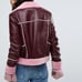 RETRO CHICRevolve Asos Gorgeous Fur Trim Aviator Jacket in Burdundy & Pink